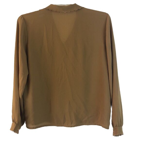 Changing Scene Vintage Blouse Sz 14 Brown Embroidered Scallop Eyelet Long Sleeve - Picture 5 of 12